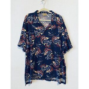 Vintage 80s Reyn Spooner Shirt Mens XL Swordfish Print Polo Navy Blue Hawaiian